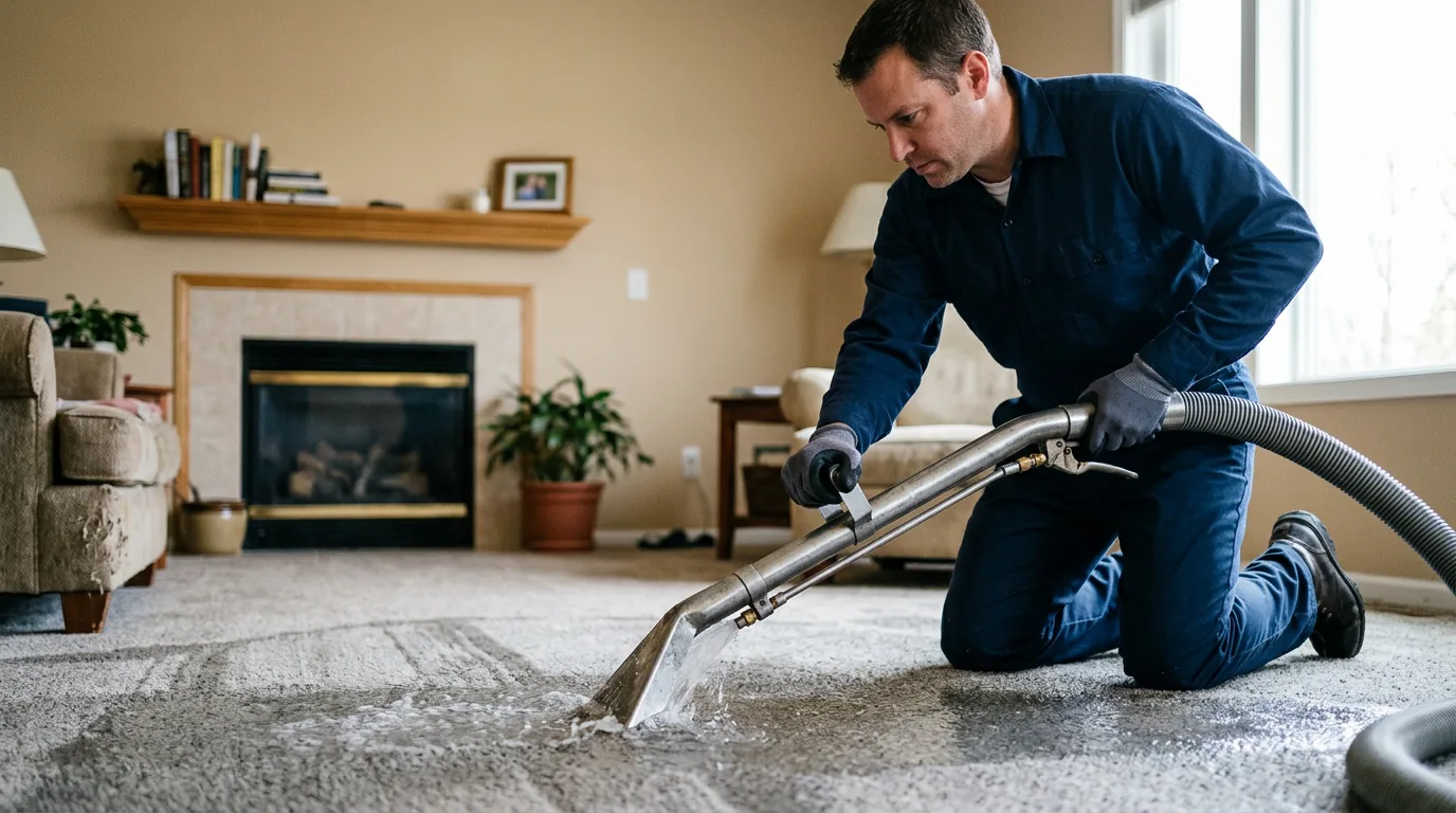 Water damage restoration technician working near Perry, KS